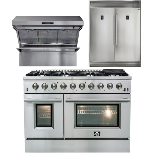 Forno Kitchen Appliance Packages Forno 48 Inch Gas Range, Wall Mount Range Hood and 60 Inch Refrigerator Appliance Package