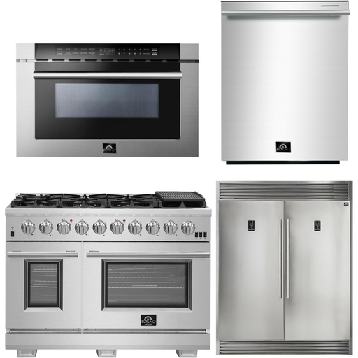 Forno Kitchen Appliance Packages Forno 48 Inch Pro Gas Range, Refrigerator, Microwave Drawer and Dishwasher Appliance Package