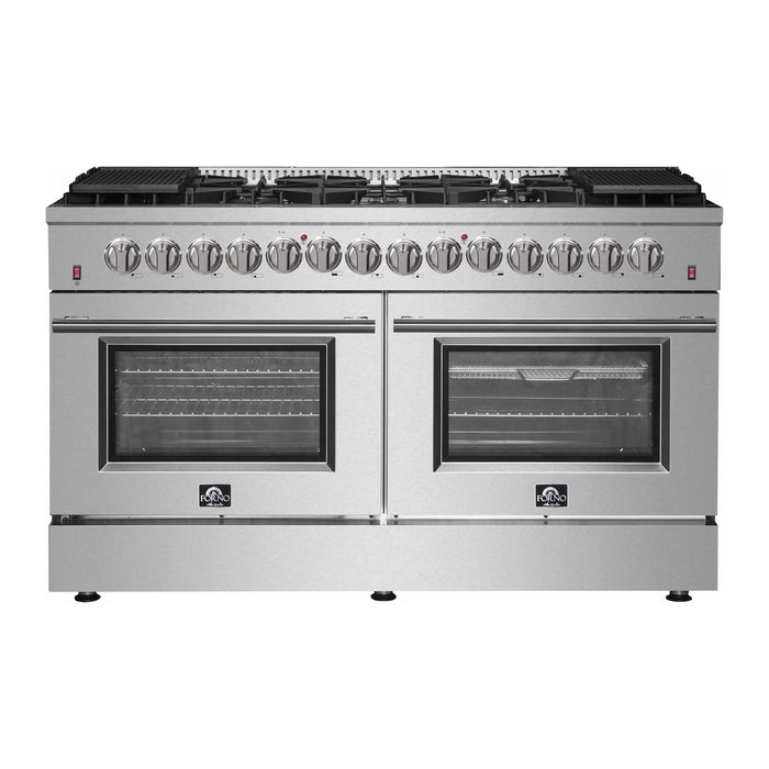 Forno Galiano 60-Inch Dual Fuel Range with 240v Electric Oven - 10 Burners in Stainless Steel (FFSGS6156-60)