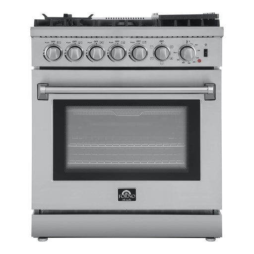 Forno Ranges Forno Lazio 30-Inch Dual Fuel Range with 5 Sealed Burner in Stainless Steel with Air Fryer & Reversible Griddle (FFSGS6196-30)