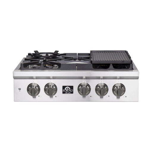 Forno Rangetops Forno Spezia 30-Inch Gas Rangetop, 5 Burners, Wok Ring and Grill/Griddle in Stainless Steel (FCTGS5751-30)