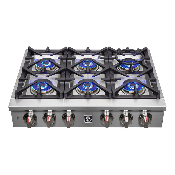 Forno Rangetops Forno Spezia 36-Inch Gas Rangetop, 6 Burners. Wok Ring and Grill/Griddle in Stainless Steel (FCTGS5751-36)