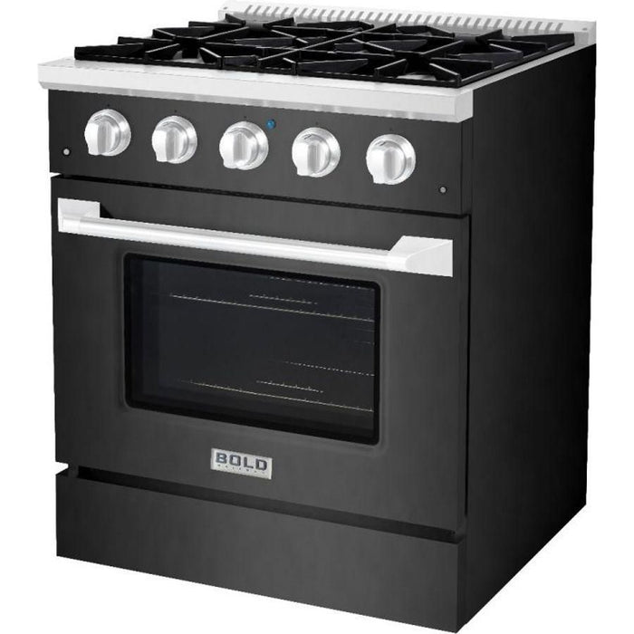 Hallman 30 In. Gas Range, Black Titanium with Chrome Trim - Bold Series, HBRG30CMBT