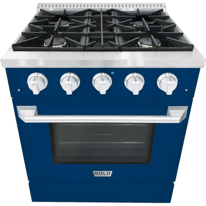 Hallman 30 In. Gas Range, Blue with Chrome Trim - Bold Series, HBRG30CMBU