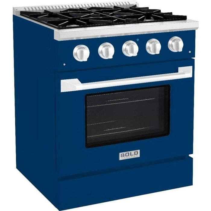 Hallman 30 In. Gas Range, Blue with Chrome Trim - Bold Series, HBRG30CMBU