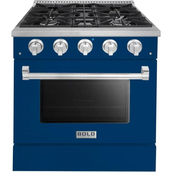 Hallman 30 In. Gas Range, Blue with Chrome Trim - Bold Series, HBRG30CMBU