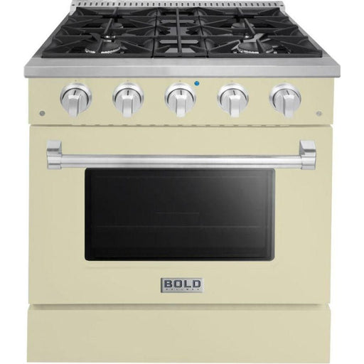 Hallman 30 In. Propane Gas Range, Antique White with Chrome Trim - Bold Series, HBRG30CMAW-LP