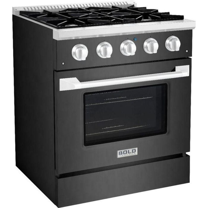 Hallman 30 In. Propane Gas Range, Black Titanium with Chrome Trim - Bold Series, HBRG30CMBT-LP