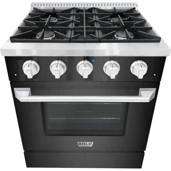 Hallman 30 In. Propane Gas Range, Black Titanium with Chrome Trim - Bold Series, HBRG30CMBT-LP