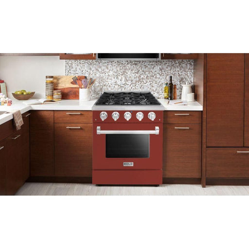 Hallman 30 In. Propane Gas Range, Burgundy with Chrome Trim - Bold Series, HBRG30CMBG-LP