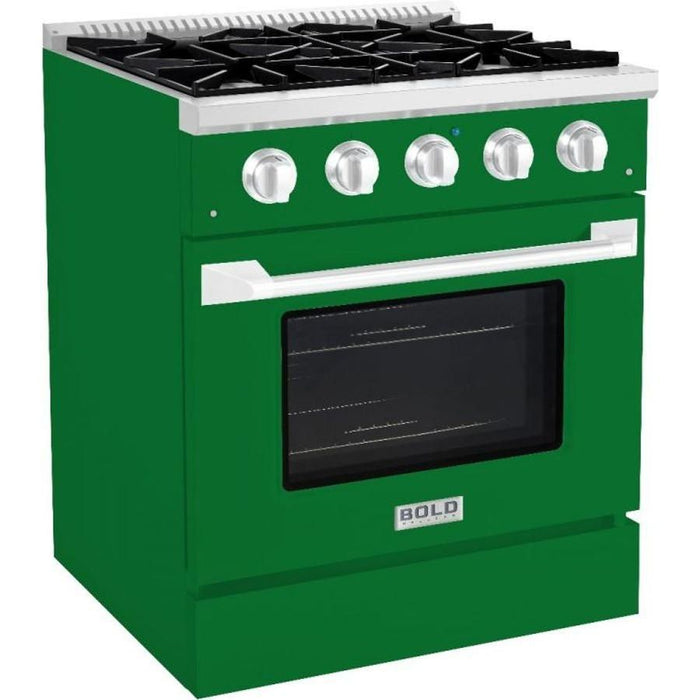 Hallman 30 In. Propane Gas Range, Emerald Green with Chrome Trim - Bold Series, HBRG30CMGN-LP