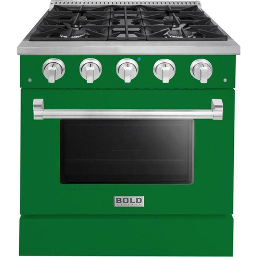 Hallman 30 In. Propane Gas Range, Emerald Green with Chrome Trim - Bold Series, HBRG30CMGN-LP