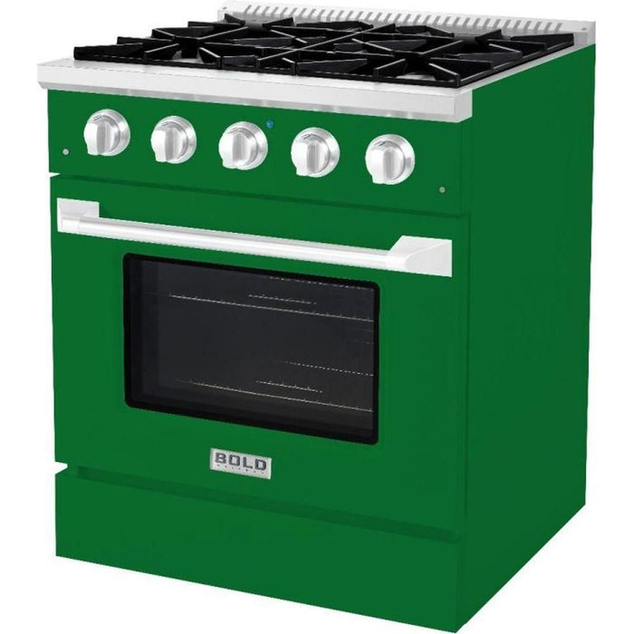 Hallman 30 In. Propane Gas Range, Emerald Green with Chrome Trim - Bold Series, HBRG30CMGN-LP