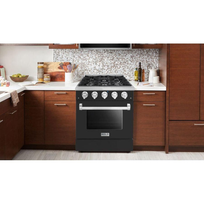 Hallman 30 In. Propane Gas Range, Matte Graphite with Chrome Trim - Bold Series, HBRG30CMMG-LP