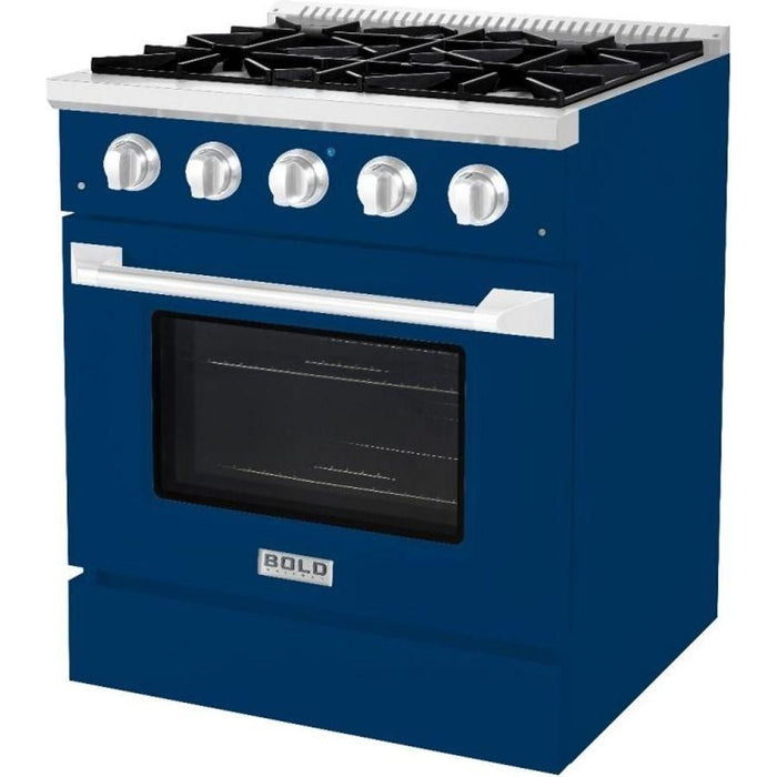 Hallman 30 In. Range with Gas Burners and Electric Oven, Blue with Chrome Trim - Bold Series, HBRDF30CMBU