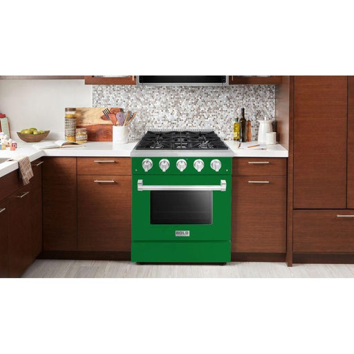 Hallman 30 In. Range with Gas Burners and Electric Oven, Emerald Green with Chrome Trim - Bold Series, HBRDF30CMGN