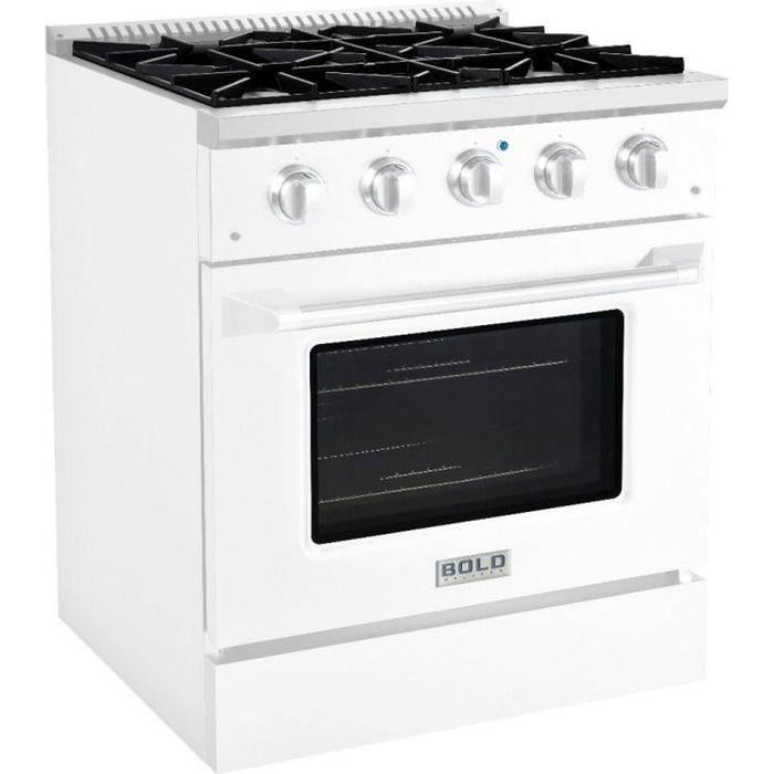 Hallman 30 In. Range with Gas Burners and Electric Oven, White with Chrome Trim - Bold Series, HBRDF30CMWT