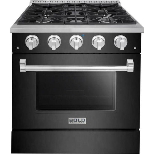 Hallman 30 In. Range with Propane Gas Burners and Electric Oven, Black Titanium with Chrome Trim - Bold Series, HBRDF30CMBT-LP