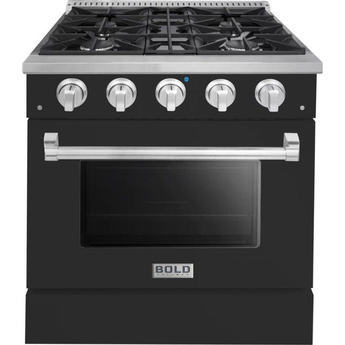 Hallman 30 In. Range with Propane Gas Burners and Electric Oven, Matte Graphite with Chrome Trim - Bold Series, HBRDF30CMMG-LP