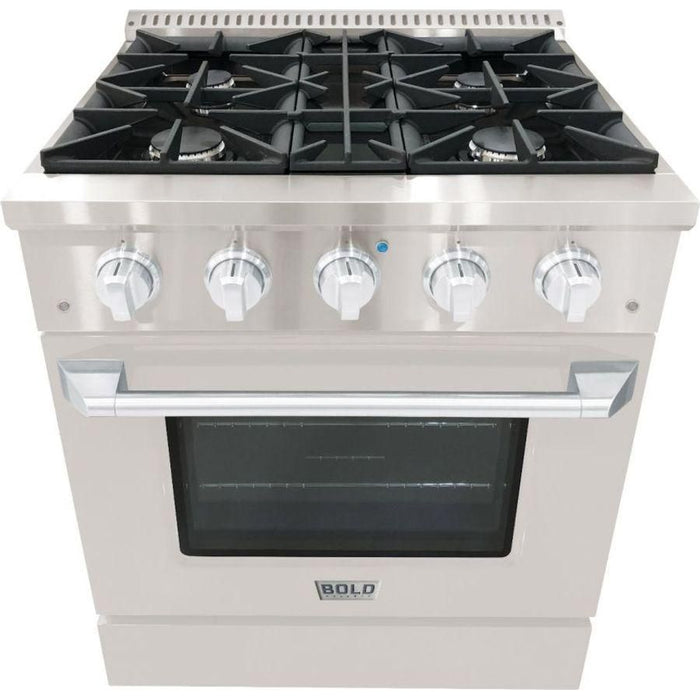 Hallman 30 In. Range with Propane Gas Burners and Electric Oven, Stainless Steel with Chrome Trim - Bold Series, HBRDF30CMSS-LP