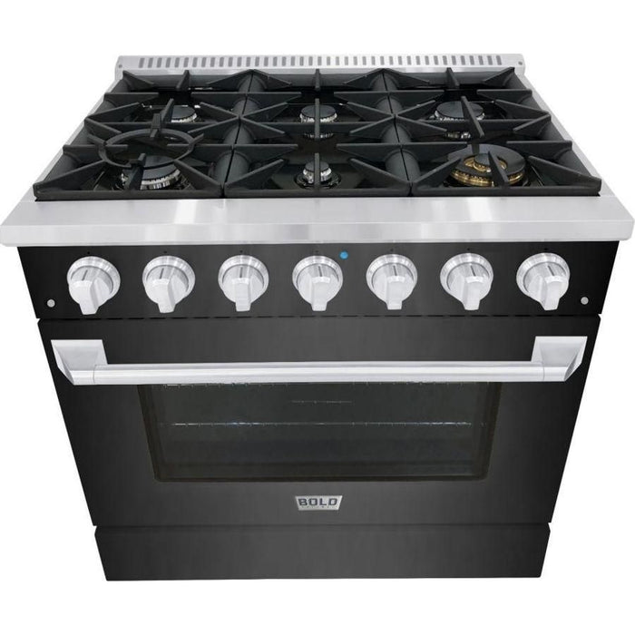 Hallman 36 In. Gas Range, Black Titanium with Chrome Trim - Bold Series, HBRG36CMBT