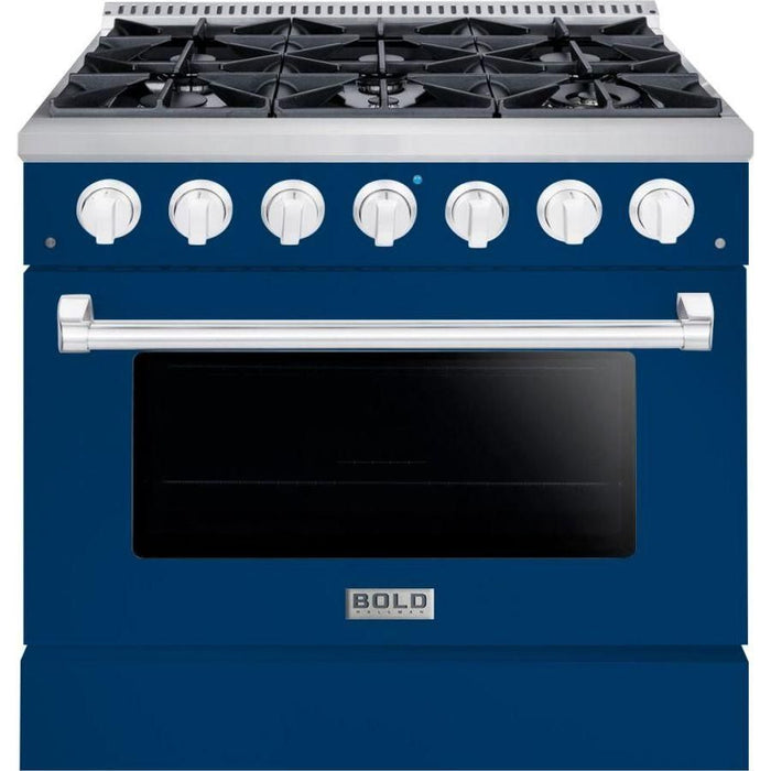 Hallman 36 In. Gas Range, Blue with Chrome Trim - Bold Series, HBRG36CMBU