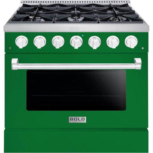 Hallman 36 In. Gas Range, Emerald Green with Chrome Trim - Bold Series, HBRG36CMGN