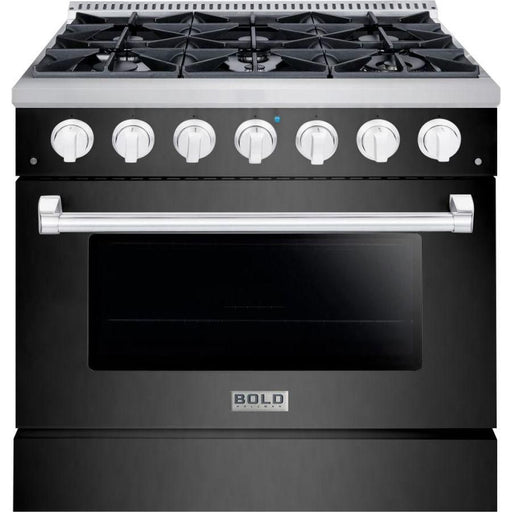 Hallman 36 In. Propane Gas Range, Black Titanium with Chrome Trim - Bold Series, HBRG36CMBT-LP