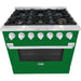 Hallman 36 In. Propane Gas Range, Emerald Green with Chrome Trim - Bold Series, HBRG36CMGN-LP