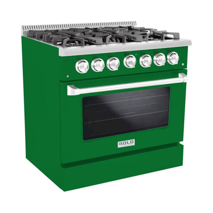 Hallman 36 In. Propane Gas Range, Emerald Green with Chrome Trim - Bold Series, HBRG36CMGN-LP