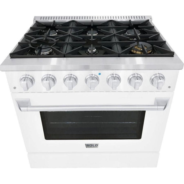 Hallman 36 In. Propane Gas Range, White with Chrome Trim - Bold Series, HBRG36CMWT-LP