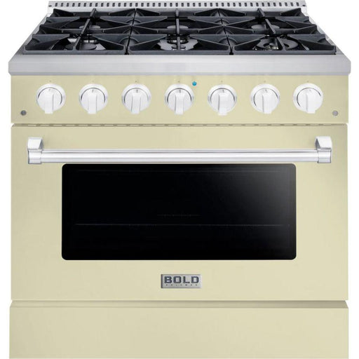 Hallman Range Hallman 36 In. Range with Gas Burners and Electric Oven, Antique White with Chrome Trim - Bold Series, HBRDF36CMAW