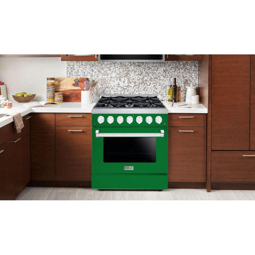 Hallman Range Hallman 36 In. Range with Gas Burners and Electric Oven, Emerald Green with Chrome Trim - Bold Series, HBRDF36CMGN