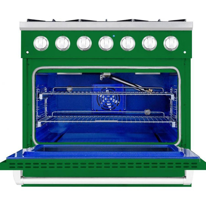 Hallman Range Hallman 36 In. Range with Gas Burners and Electric Oven, Emerald Green with Chrome Trim - Bold Series, HBRDF36CMGN