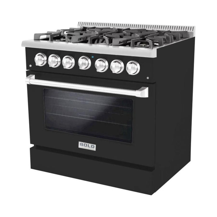 Hallman 36 In. Range with Gas Burners and Electric Oven, Matte Graphite with Chrome Trim - Bold Series, HBRDF36CMMG