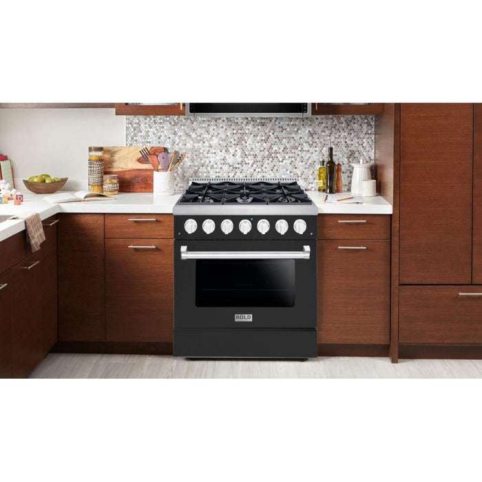 Hallman 36 In. Range with Gas Burners and Electric Oven, Matte Graphite with Chrome Trim - Bold Series, HBRDF36CMMG