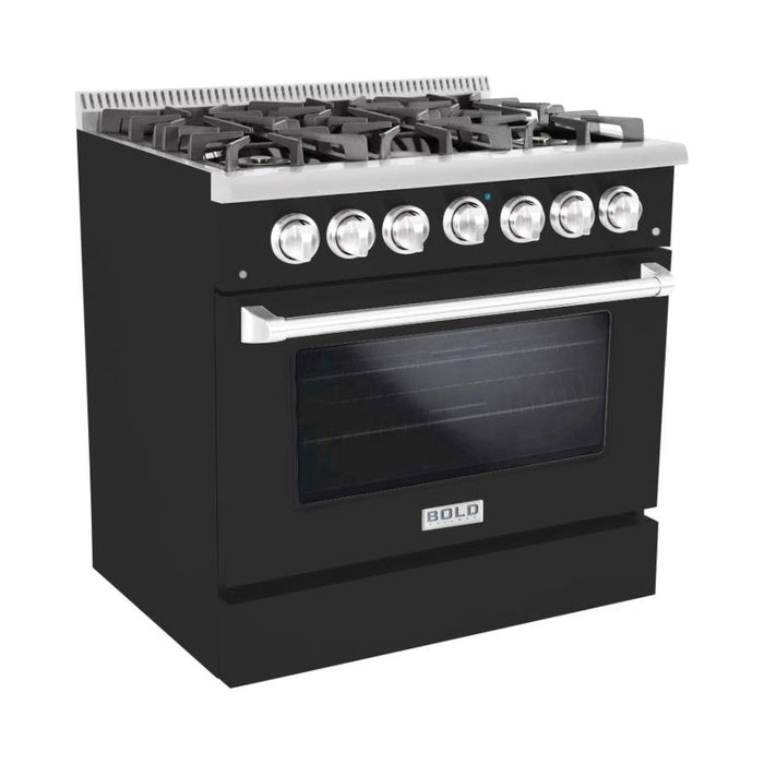 Hallman Range Hallman 36 In. Range with Gas Burners and Electric Oven, Matte Graphite with Chrome Trim - Bold Series, HBRDF36CMMG