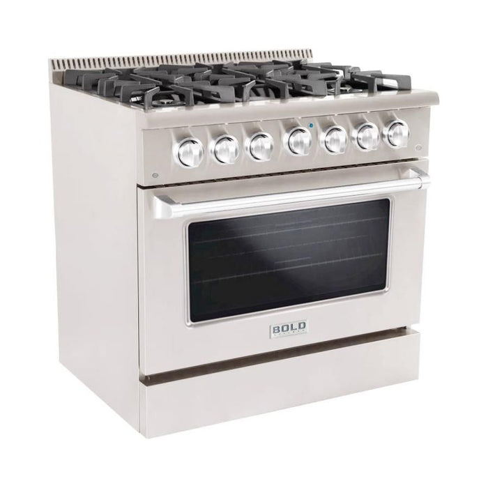 Hallman 36 In. Range with Gas Burners and Electric Oven, Stainless Steel with Chrome Trim - Bold Series, HBRDF36CMSS