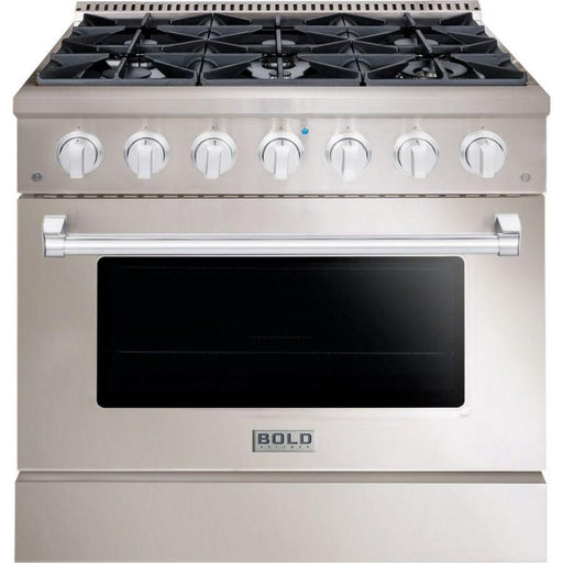 Hallman Range Hallman 36 In. Range with Gas Burners and Electric Oven, Stainless Steel with Chrome Trim - Bold Series, HBRDF36CMSS