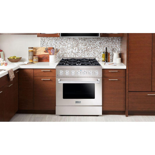 Hallman Range Hallman 36 In. Range with Gas Burners and Electric Oven, Stainless Steel with Chrome Trim - Bold Series, HBRDF36CMSS