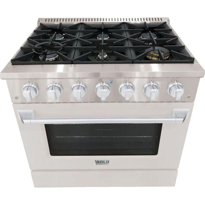 Hallman 36 In. Range with Propane Gas Burners and Electric Oven, Stainless Steel with Chrome Trim - Bold Series, HBRDF36CMSS-LP