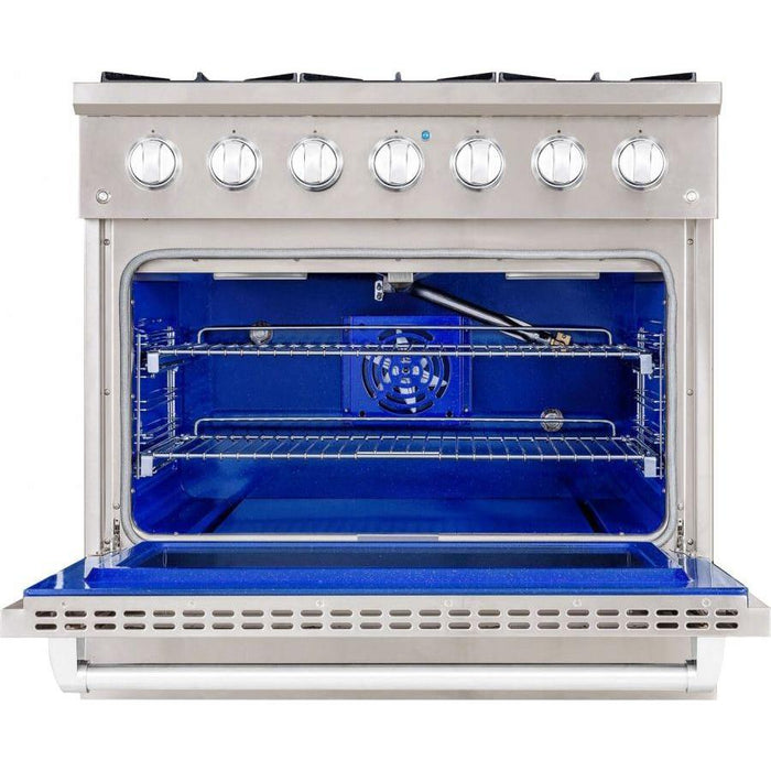 Hallman Range Hallman 36 In. Range with Propane Gas Burners and Electric Oven, Stainless Steel with Chrome Trim - Bold Series, HBRDF36CMSS-LP