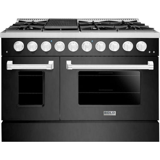 Hallman 48 In. Gas Range, Black Titanium with Chrome Trim - Bold Series, HBRG48CMBT