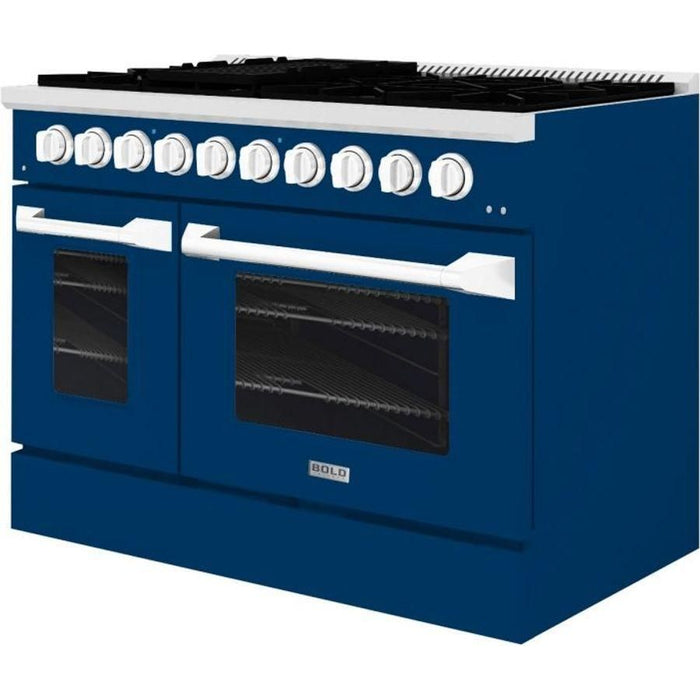 Hallman 48 In. Gas Range, Blue with Chrome Trim - Bold Series, HBRG48CMBU