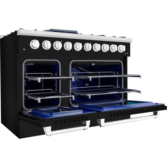 Hallman 48 In. Gas Range, Glossy Black with Chrome Trim - Bold Series, HBRG48CMGB