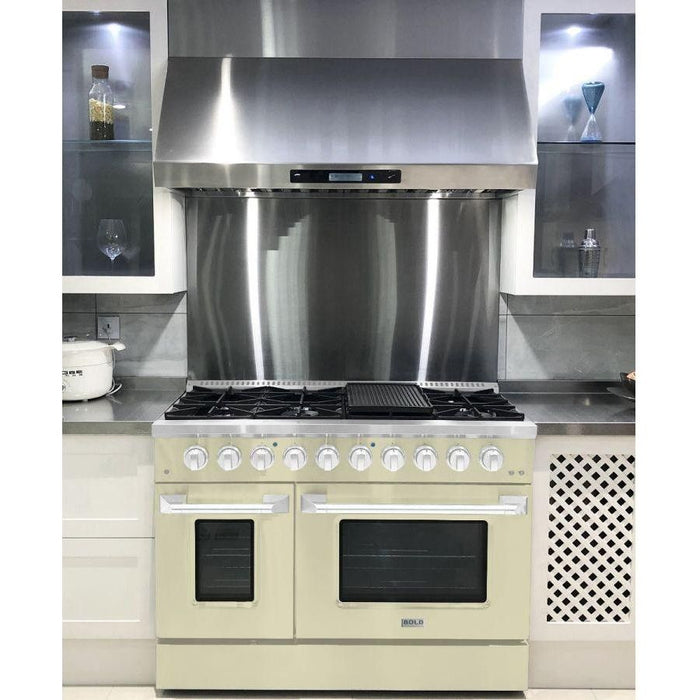 Hallman 48 In. Propane Gas Range, Antique White with Chrome Trim - Bold Series, HBRG48CMAW-LP