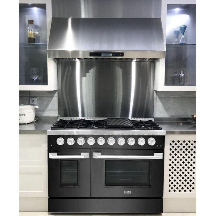 Hallman 48 In. Propane Gas Range, Black Titanium with Chrome Trim - Bold Series, HBRG48CMBT-LP