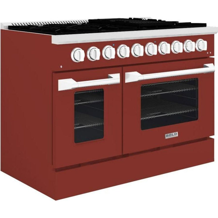 Hallman 48 In. Propane Gas Range, Burgundy with Chrome Trim - Bold Series, HBRG48CMBG-LP