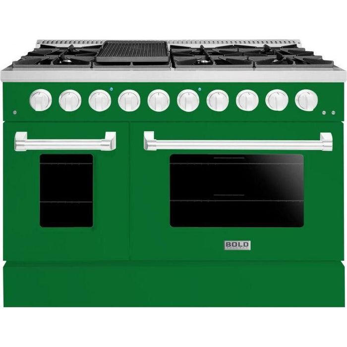 Hallman 48 In. Propane Gas Range, Emerald Green with Chrome Trim - Bold Series, HBRG48CMGN-LP