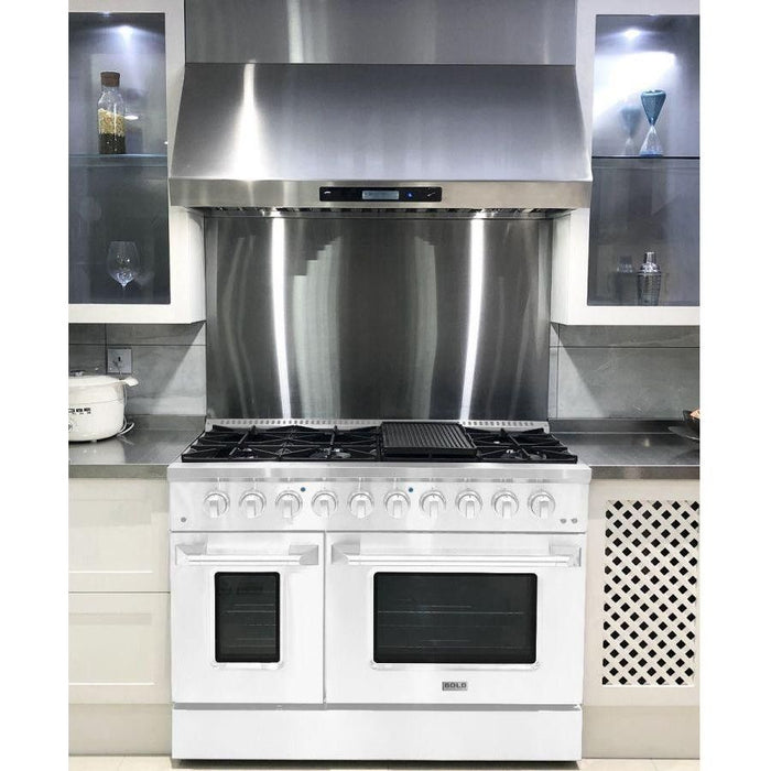 Hallman 48 In. Propane Gas Range, White with Chrome Trim - Bold Series, HBRG48CMWT-LP